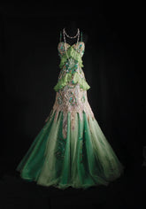 Vintage 90s Prom Dresses Women Mermaid Spaghetti Straps Green Lace Long Formal Dance Evening Party Gowns AS037