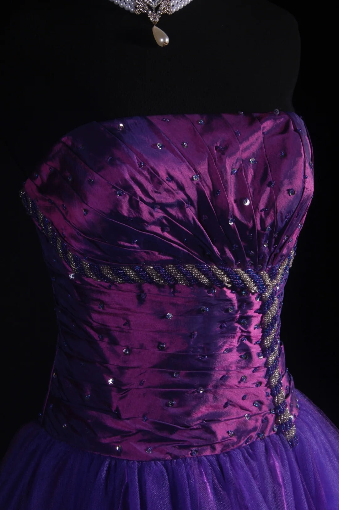 Vintage 90s Prom Dresses Women Ball Gown Strapless Purple Tulle Long Formal Dance Evening Party Gowns AS038