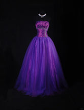 Vintage 90s Prom Dresses Women Ball Gown Strapless Purple Tulle Long Formal Dance Evening Party Gowns AS038