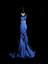 Vintage 1950s Mermaid Halter Royal Blue Taffeta With Silver Beading Long Prom Dresses High School Senior Graduation Dance Evening Outfits AS038