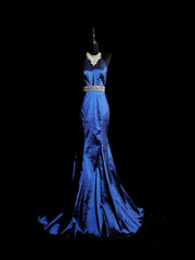Vintage 1950s Mermaid Halter Royal Blue Taffeta With Silver Beading Long Prom Dresses High School Senior Graduation Dance Evening Outfits AS038
