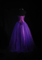 Vintage 90s Prom Dresses Women Ball Gown Strapless Purple Tulle Long Formal Dance Evening Party Gowns AS038
