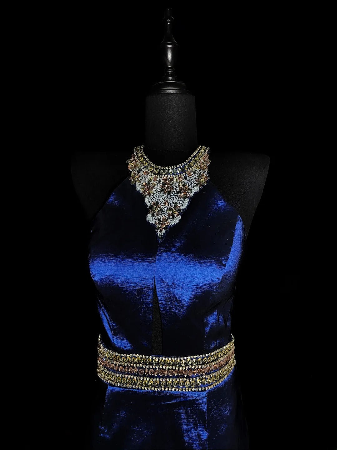 Vintage 1950s Mermaid Halter Royal Blue Taffeta With Silver Beading Long Prom Dresses High School Senior Graduation Dance Evening Outfits AS038
