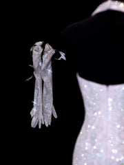 Affordable Sequin 1950s Formal Mermaid V Neck Sequins Slit With Beads Style Impress Long Prom Dresses Party Gowns SA044
