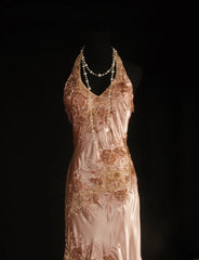 Women's Cocktail Party Gowns Mermaid Halter Blush Pink Satin Long Graduation Dinner Outfits Prom Dresses AS048