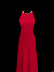 Simple Formal A Line Scoop Red With Beads Style Impress Long Prom Dresses Party Gowns SA057