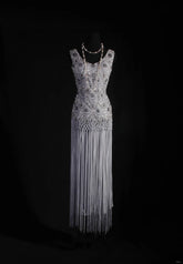 Vintage Sheath V Neck Lace Silver Gray Tassel Long Party Dress With Beads 1950s Retro Classy Birthday Dinner Prom Dress AS058