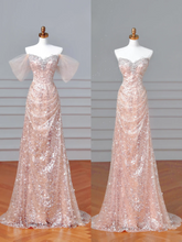 Sparkly Mermaid Sweetheart Sequins Blush Pink With Sleeves Long Formal Prom Dresses Night Outfits Party Gowns AQ066
