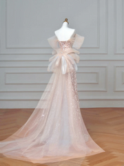 Sparkly Mermaid Sweetheart Sequins Blush Pink With Sleeves Long Formal Prom Dresses Night Outfits Party Gowns AQ066