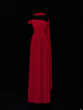 Classy A Line 1950s Formal One Shoulder Red Chiffon Pleated Style Impress Long Prom Dresses Party Gowns SA071