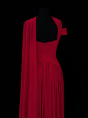 Classy A Line 1950s Formal One Shoulder Red Chiffon Pleated Style Impress Long Prom Dresses Party Gowns SA071