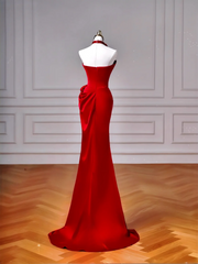 Cheap Mermaid Red Strapless With Pleated Sleeveless Long Formal Fancy Prom Evening Dress Dinner Outfits Party Gowns For Teens AQ074