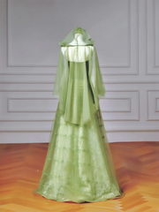 Fairy-tale Ball Gown Strapless Green Tulle With Cape Long Formal Fancy Beaded Prom Evening Dress Dinner Outfits Party Gowns AQ081