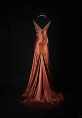 Vintage Mermaid Spaghetti Strap Burnt Orange Satin Party Dress With Beads 1950s Retro Classy Birthday Dinner Long Prom Dresses AS088