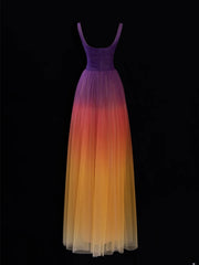 Classy A line Square Neck Multi Colors Formal Tulle Style Impress Long Prom Dresses Party Gowns SA092