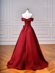 Elegant Ball Gown Off The Shoulder Burgundy Wine Red Long Formal Prom Evening Dresses Dinner Outfits Party Gowns AQ094