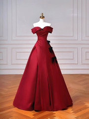 Elegant Ball Gown Off The Shoulder Burgundy Wine Red Long Formal Prom Evening Dresses Dinner Outfits Party Gowns AQ094