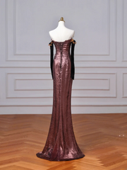 Sparkly Mermaid Strapless Sequins With Gloves Sleeves Long Formal Fancy Prom Evening Dress Dinner Outfits Party Gowns AQ107