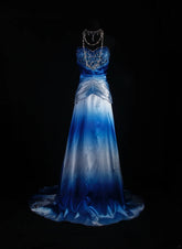 Vintage A Line Women's Cocktail Party Gowns Sweetheart Ombre Blue With Beads Tops Long Graduation Dinner Outfits Prom Dresses AS107
