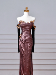 Sparkly Mermaid Strapless Sequins With Gloves Sleeves Long Formal Fancy Prom Evening Dress Dinner Outfits Party Gowns AQ107