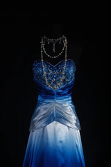 Vintage A Line Women's Cocktail Party Gowns Sweetheart Ombre Blue With Beads Tops Long Graduation Dinner Outfits Prom Dresses AS107