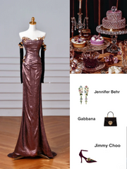 Sparkly Mermaid Strapless Sequins With Gloves Sleeves Long Formal Fancy Prom Evening Dress Dinner Outfits Party Gowns AQ107