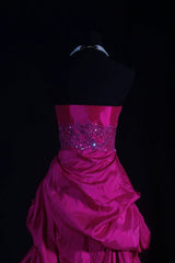 Retro Vintage 1960s Formal Ball Gown Fashion Sweetheart Hot Pink Satin With Beads Sleeveless Long Prom Dresses Party Formal Gowns AS112
