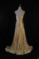 Retro Vintage 1960s Formal A line Fashion Gold Halter Satin With Beaded Sleeveless Long Prom Dresses Party Formal Gowns AS125