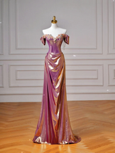 Classy Mermaid Off The Shoulder Pink With Short Sleeves Long Formal Prom Dresses Dance Night Outfits Party Gowns AQ136