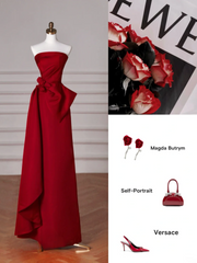 Simple A Line Strapless Red Satin Long Formal Prom Dresses Dance Night Outfits Evening Birthday Outfit AB2210