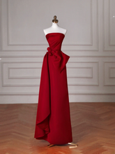 Simple A Line Strapless Red Satin Long Formal Prom Dresses Dance Night Outfits Evening Birthday Outfit AB2210