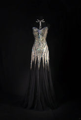 Retro Vintage 1960s Style Formal Mermaid Sweetheart Black Tulle With Beads Long Prom Dresses Party Formal Gowns AS145