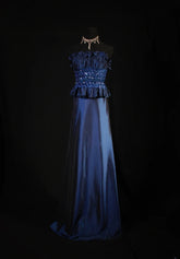 Retro 70s 1960s Formal A Line Strapless Navy Blue With Gem Beads Jacket Sleeveless Long Prom Dresses Party Formal Gowns AS146