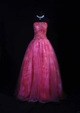 Vintage Ball Gowns Prom Dress Aesthetic Strapless Hot Pink 1950s Style Impress Long Prom Dresses Party Formal Gowns AS158
