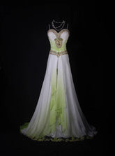 Vintage Prom Dresses Aesthetic A Line Spaghetti Strap White Green Chiffon Semi Formal Inspo Impress Long Party Formal Gown For Teens High Schools AS172