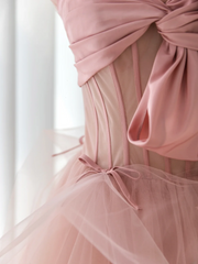Elegant Ball Gown Strapless Pink Tulle Long Formal Prom Dresses Dance Night Outfits Evening 18th Birthday Outfit AS176