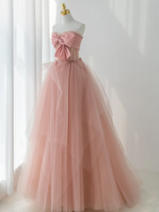 Elegant Ball Gown Strapless Pink Tulle Long Formal Prom Dresses Dance Night Outfits Evening 18th Birthday Outfit AS176