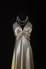 Simple Prom Dresses Aesthetic A line Halter Silk Satin With Beads Inspo Impress Long Party Semi Formal Gown For Senior Teens High Schools AS181