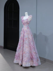 Cute Prom Dresses Aesthetic A Line Spaghetti Straps Pink Floral Inspiration Style Impress Corset Fitted Long Party Formal Gown AS393