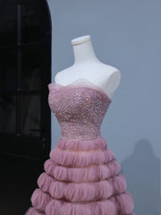 Cute Prom Dresses Aesthetic Ball Gown Strapless Pink Long Inspiration Style Impress Corset Fitted Long Party Formal Gown AS402
