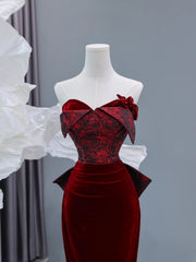 Chic Sheath Sweetheart Burgundy Velvet Long Prom Formal Fancy Evening Dresses Dinner Outfits Classy Party Gowns AS433