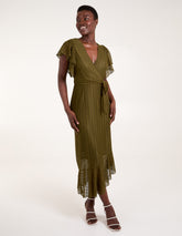 Lace Wrap Asymmetric Midi Dress