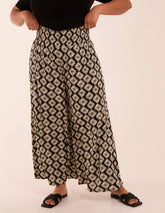 Curve Shirred Wide Leg Aztec Trousers