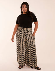 Curve Shirred Wide Leg Aztec Trousers