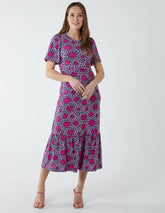 Crew Neck Midi Angel Sleeve Tie Open Back Dress