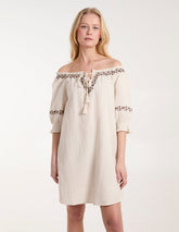 Embroidered Detailing Bardot Tunic Dress