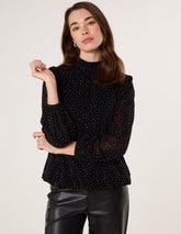 Rhinestone Shoulder Pad Puffball Blouse