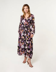 Metallic Watercolour Wrap Maxi Dress