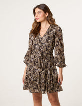 Button Up Belted Chiffon Mini Dress