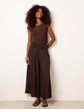 Wide Leg Shirred Waist Wavy Trousers